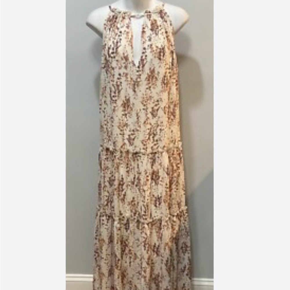 Elegant Cream and Brown Maxi Dress In Excellent Condition